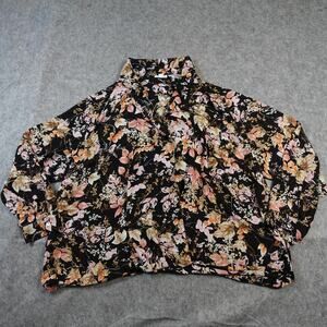 J. Jill Top Womens 3X Surplice Faux Wrap Floral Long Sleeve Blouse Black Pink